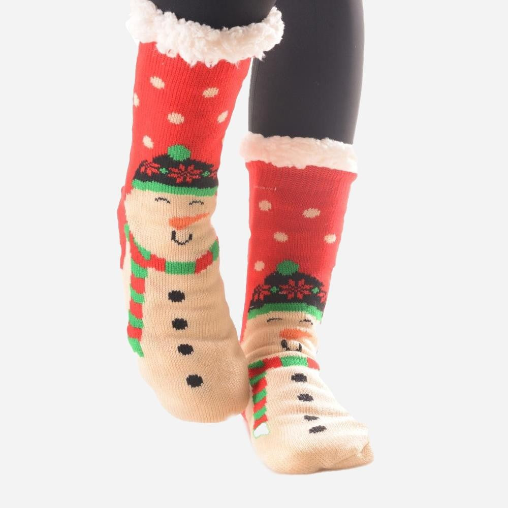 Red Animal Christmas Sherpa Socks