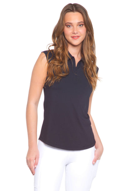 BLACK SLEEVELESS POLO TOP