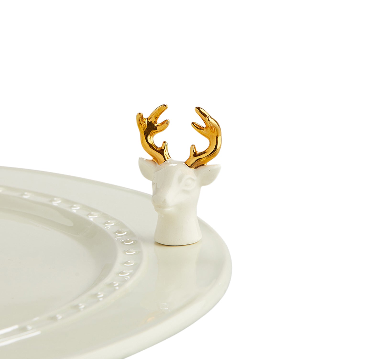 A208 Nora Fleming Oh Deer mini with pearlized white accent and delicate gold antlers. Available at The Painted Cottage in Edgewater, MD.