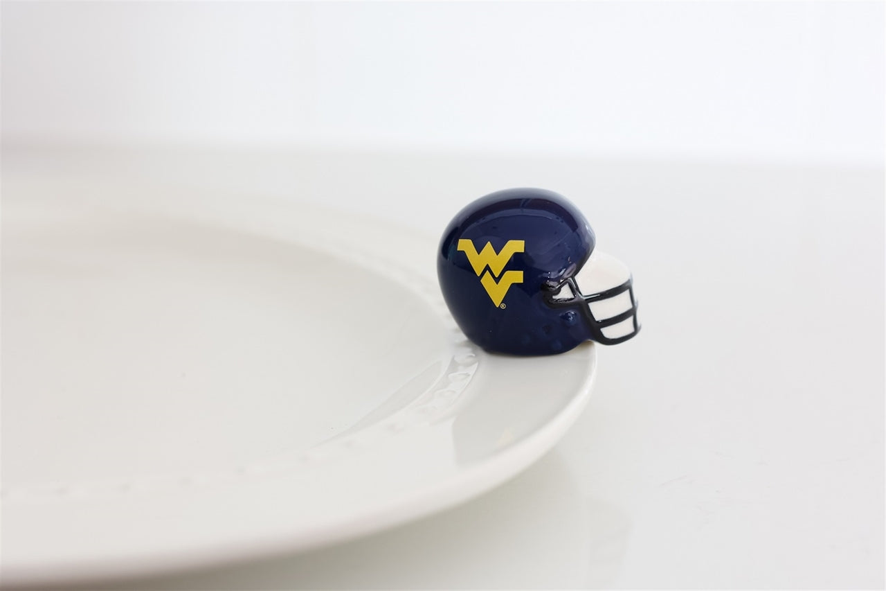 A324 West Virginia football helmet mini by Nora Fleming. Shop at The Painted Cottage in Edgewater, MD.