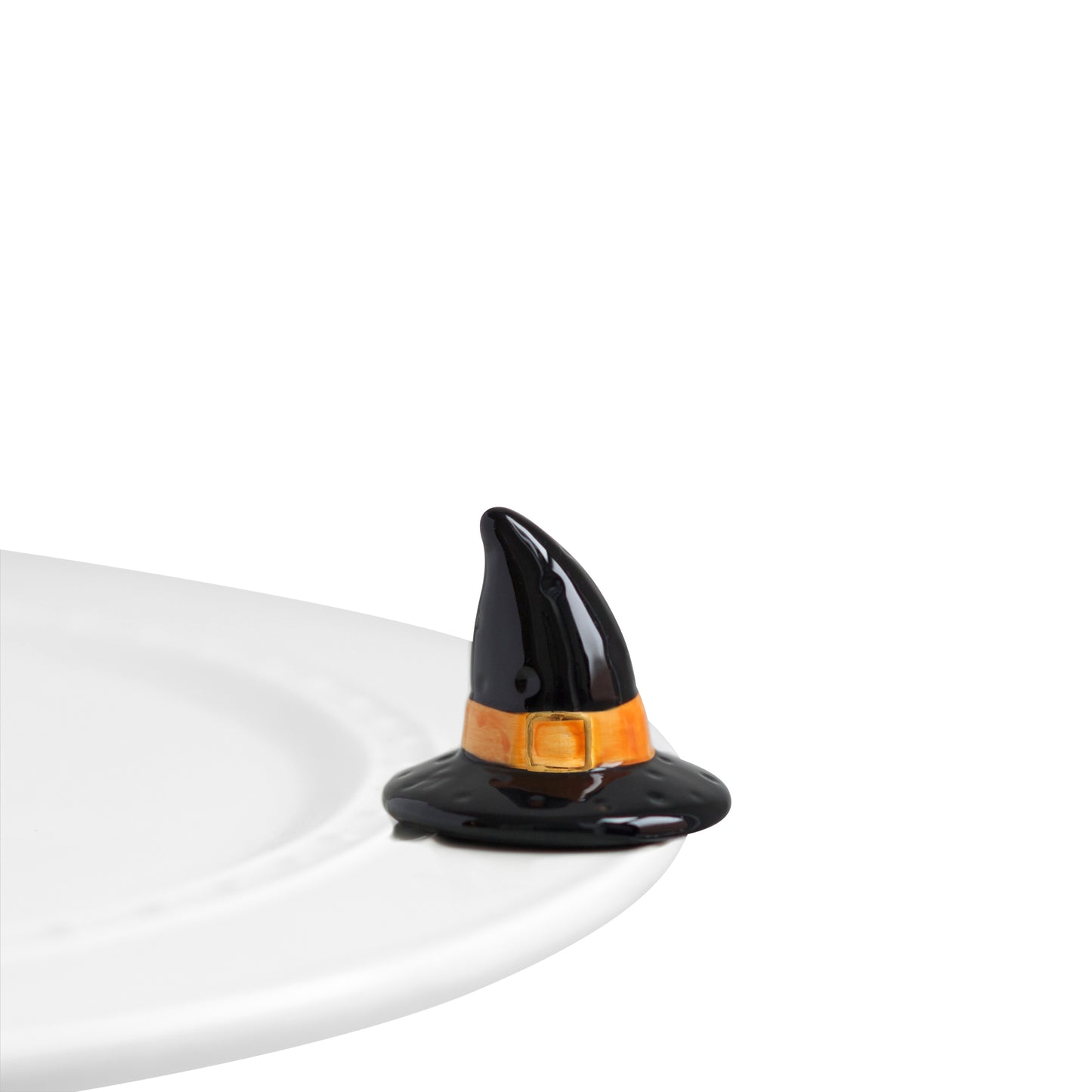 A68 Nora Fleming Witchful Thinking witch hat mini, black with orange band and gold buckle accent. Shop at The Painted Cottage in Edgewater, MD.