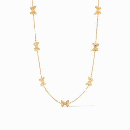 Butterfly Delicate Necklace by Julie Vos features delicate chain with whimsical butterflies. Adjustable length 16.5 - 17.5 inches 24K gold plate. Shop at The Painted Cottage in Edgewater, MD.