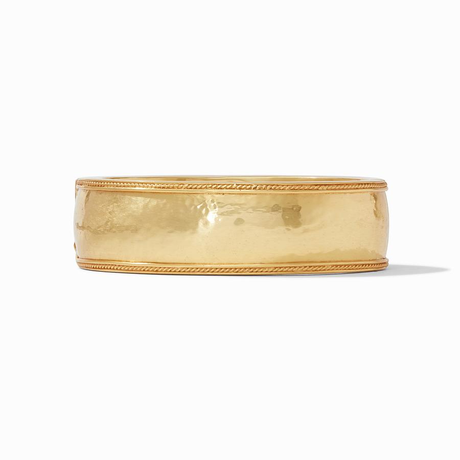 Cassis Statement Hinge Bangle by Julie Vos features gilded wide bangle with fine twisted wire detail. 24K gold plate. Shop at The Painted Cottage an Annapolis boutique.