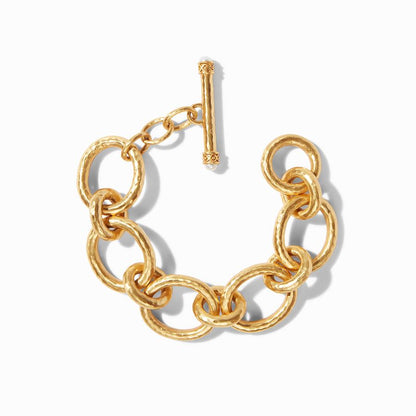 Catalina Large Link Bracelet by Julie Vos, lightly hammered links with a toggle decorated with freshwater pearls. 8.75" length in 24K gold plate. Shop at The Painted Cottage an Annapolis Boutique.