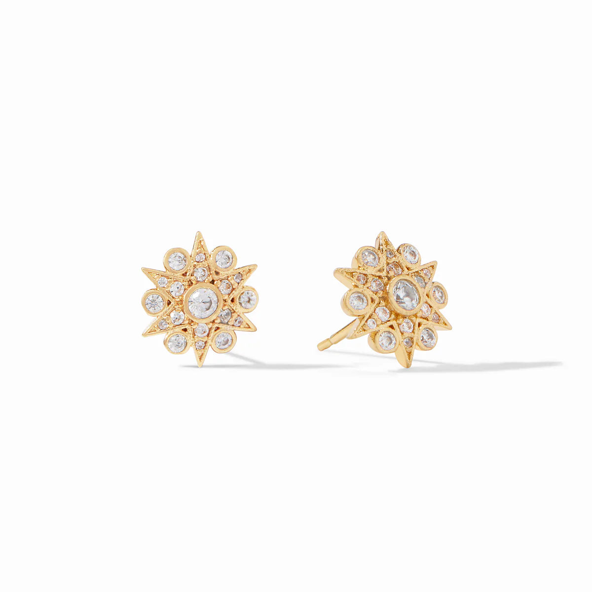 Celeste Demi Stud by Julie Vos star studs feature multiple cubic zirconia gem stones framed in 24K gold plate. Shop at The Painted Cottage in Edgewater, MD.