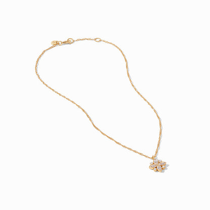 Charlotte Delicate Necklace by Julie Vos. Marquis cut CZ and delicate freshwater pearls in a cluster design suspended from a delicate chain. 16-17", 24K gold plate. Shop at The Painted Cottage in Edgewater, MD.