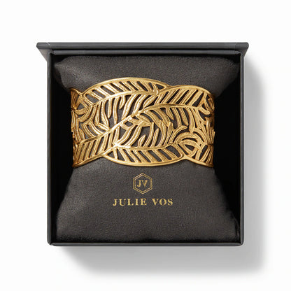 Fern Cuff Gold by Julie Vos. Gilded cuff with finely carved ferns woven together. Shop at The Painted Cottage in Edgewater, MD.