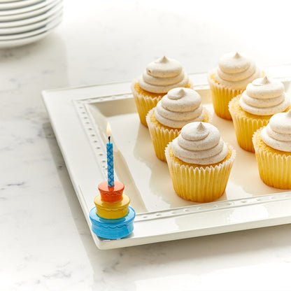 A194 Best Birthday Ever mini by Nora Fleming. Blue, yellow, orange birthday cake mini features a spot to place candle. Shop at The Painted Cottage in Edgewater MD.