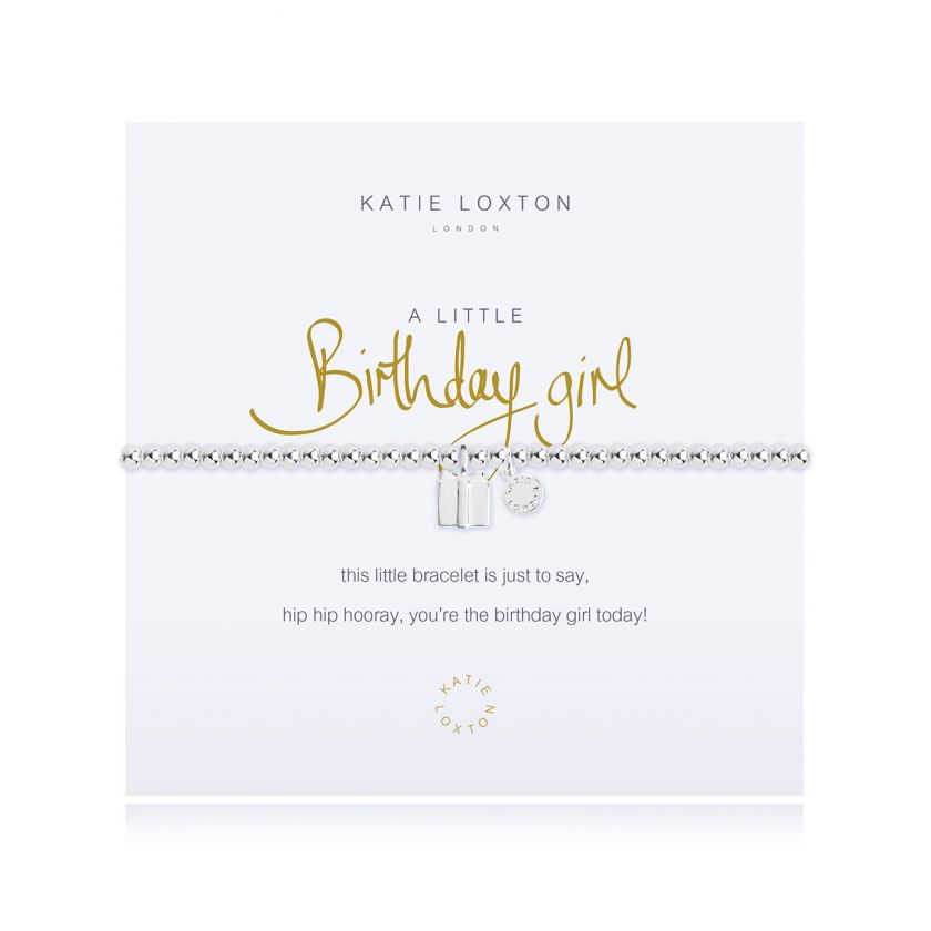 Silver-plated stretch bead A Little Birthday girl bracelet with silver gift box charm