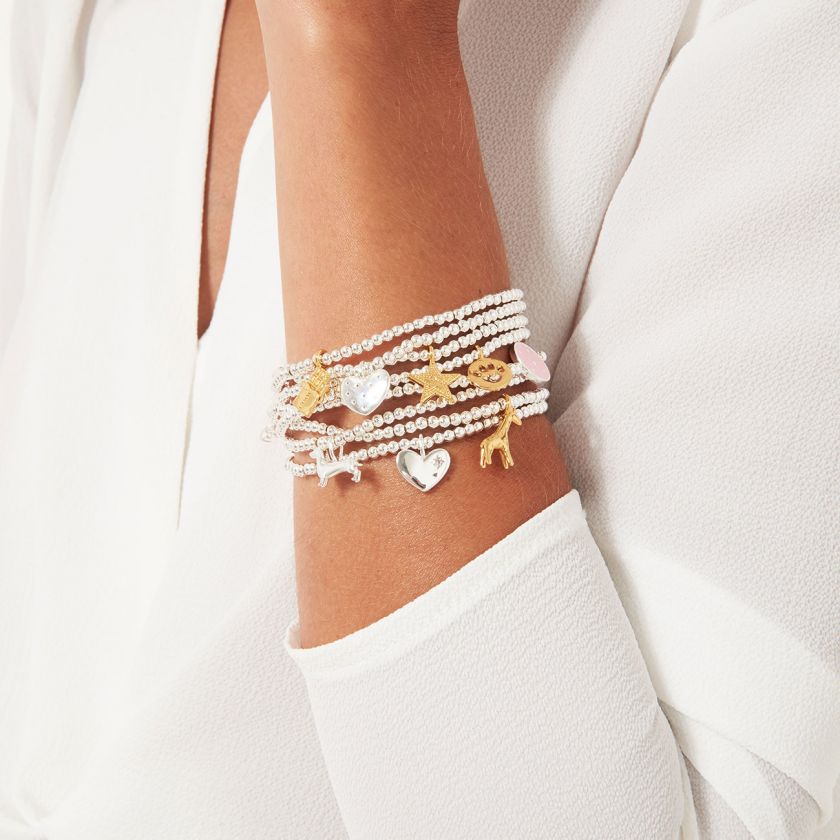 Silver-plated stretch bead A Little Birthday girl bracelet with silver gift box charm