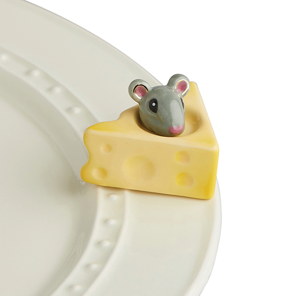 Nora Fleming Cheese Please mini features a little mouse peaking out of a swiss cheese section. Shop at The Painted Cottage a Maryland Boutique