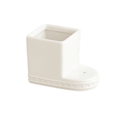 Nora Fleming Cutie Container can be used for pencils, straws, flatware, makeup brushes, etc. Opening is 3″ x 3″ and entire piece is 5.5″ x 3″ x 4″. Dishwasher and microwave safe. Shop at The Painted Cottage in Edgewater, MD