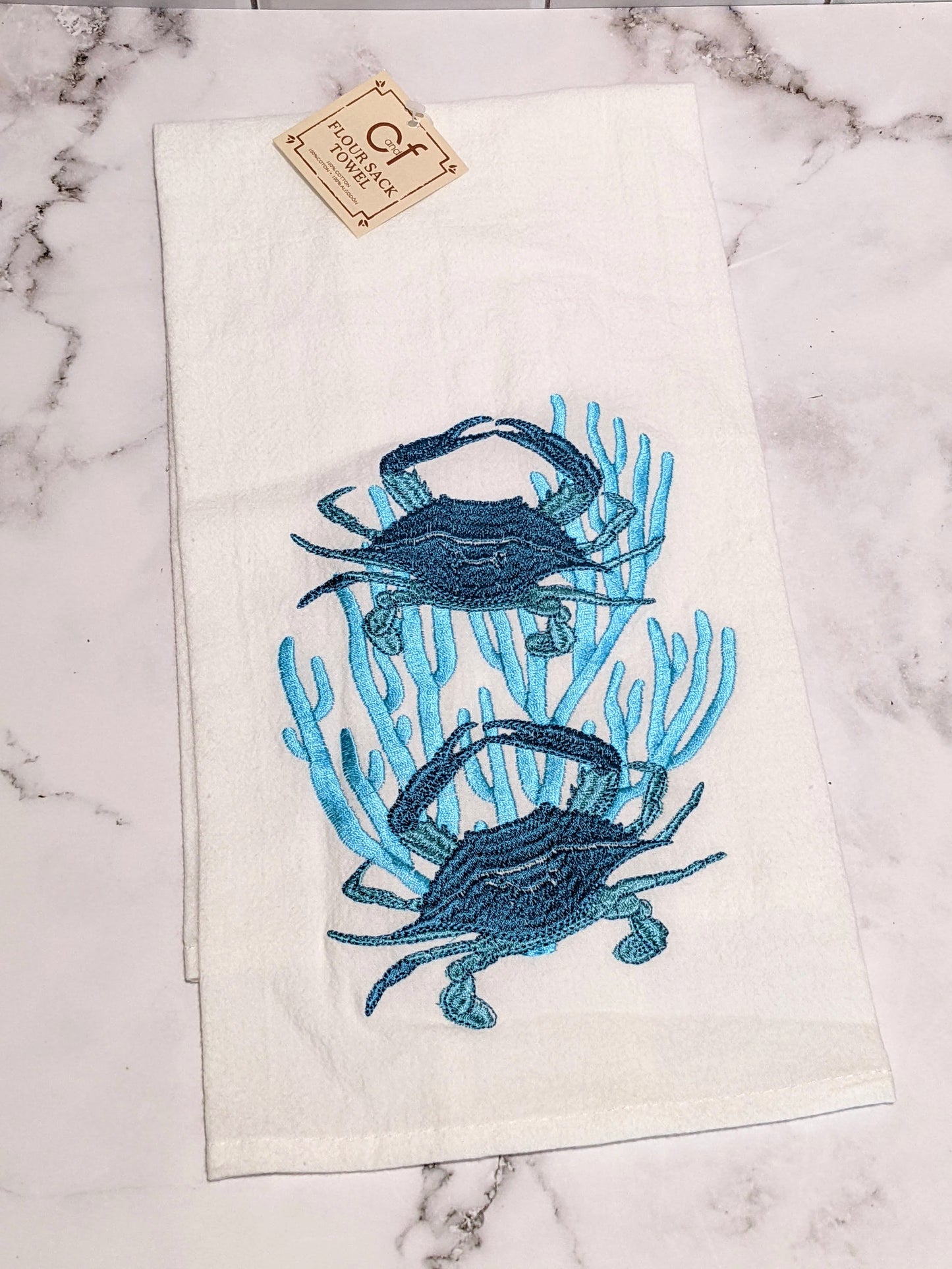 Two Blue Crabs Tea Towel