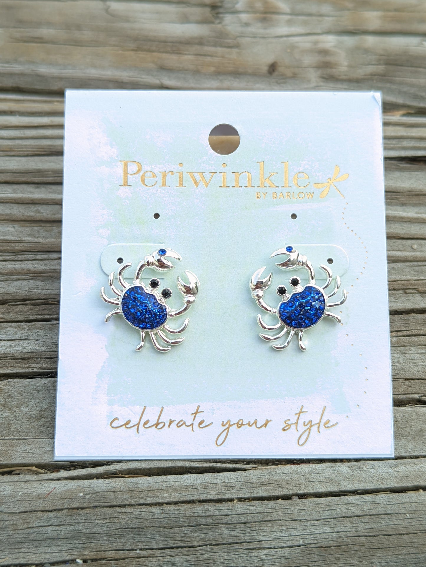 Silver Crab With Blue Crystal Earrings