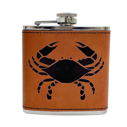 Leather Engraved Crab Flask | Brown