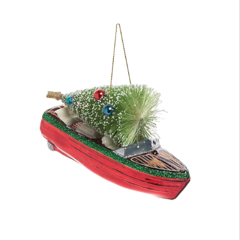 RUNABOUT BOAT W/TREE ORNAMENT