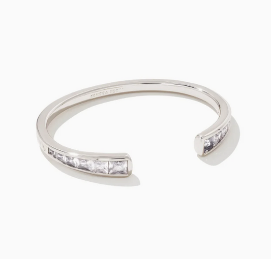 Parker Silver Cuff Bracelet in White Crystal