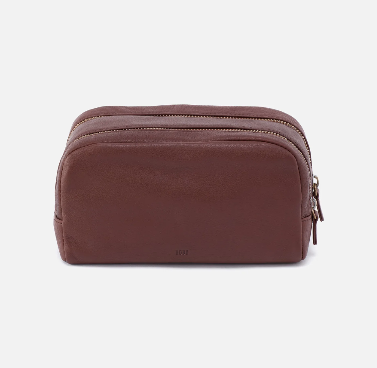 The Leather Men's Travel Kit in black has a two zipper compartments and a lined interior perfect for keeping your toiletries organized. For sale at the Painted Cottage in Edgewater, MD