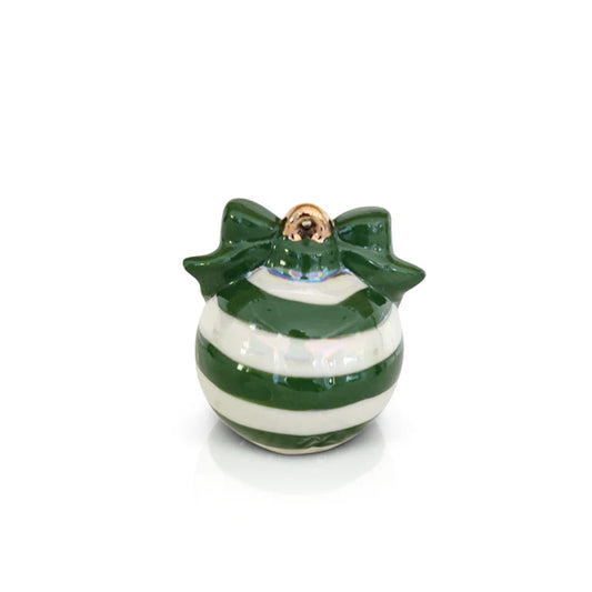 A282 Deck The Halls - Green Mini by Nora Fleming. Green and pearl white striped Christmas ornament with gold accent hanger. Shop at The Painted Cottage in Edgewater MD.