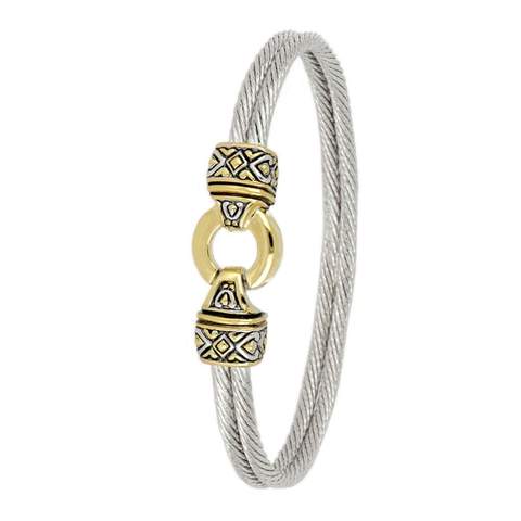 John Medeiros Antiqua Gold Circle Double Wire Bracelet 6.5"