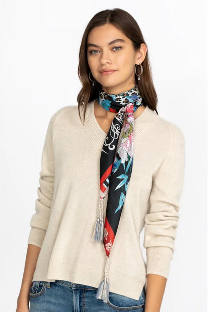 Ontari Scarf by Johnny Was with bold floral and abstract motifs. 100% silk. Shop at The Painted Cottage in Edgewater MD.