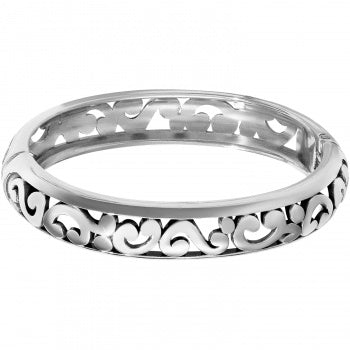 Contempo Medium Hinged Bangle by Brighton can be stacked with other Brighton designs or worn alone. 1/2" wide, silver plate. Shop at The Painted Cottage an Annapolis Boutique.