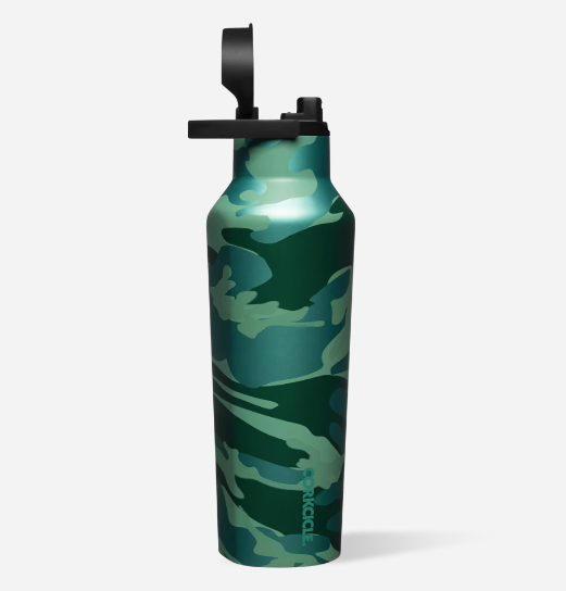 20 oz Sport Canteen Jade Camo by Corkcicle keeps beverages cold for 25 hours or hot for up to 12. Great Father's Day gift. Triple insulated, wide mouth for ice cubes, loop on cap, quick sip cap. Shop at The Painted Cottage and Annapolis boutique.