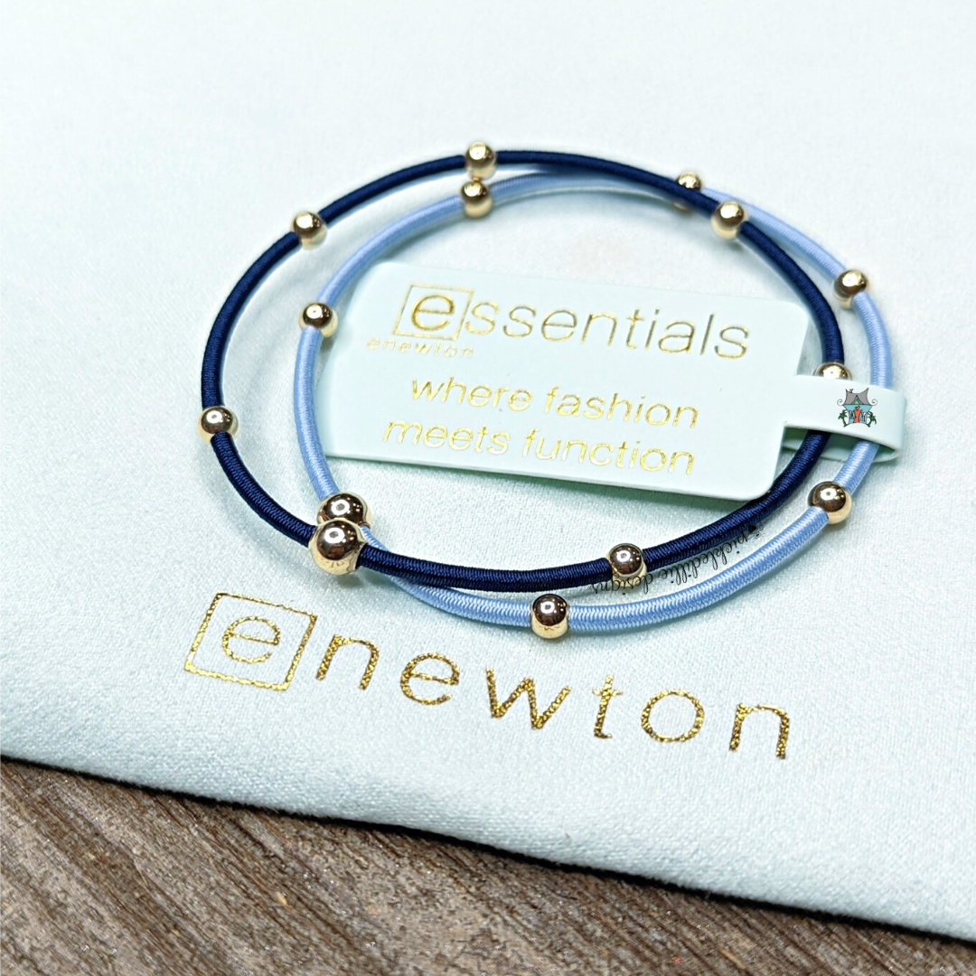 "E"ssentials Blues Clues Set  by eNewton. A bracelet for your hair!  Made with 14kt gold-filled beads 2mm round and elastic cord (set includes one dark and one light blue). Made in the USA. Shop at The Painted Cottage in Edgewater, MD.