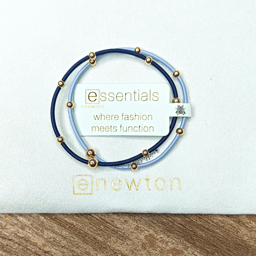 "E"ssentials Blues Clues Set by eNewton. A bracelet for your hair! Made with 14kt gold-filled beads 2mm round and elastic cord (set includes one dark and one light blue). Made in the USA. Shop at The Painted Cottage in Edgewater, MD.