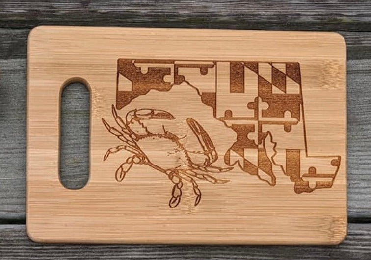 maryland state flag wooden cutting board for serving with crab design, shop near Annapolis