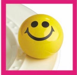 A257 Nora Fleming Happy Place mini features a yellow and black happy face. Shop at The Painted Cottage in Edgewater, MD.