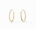 Juliet Hoop Gold Pearl Medium by Julie Vos. Delicate pearl-accented hoops. Medium - 1.25 inches 24K gold plate. Shop at The Painted Cottage an Annapolis boutique.