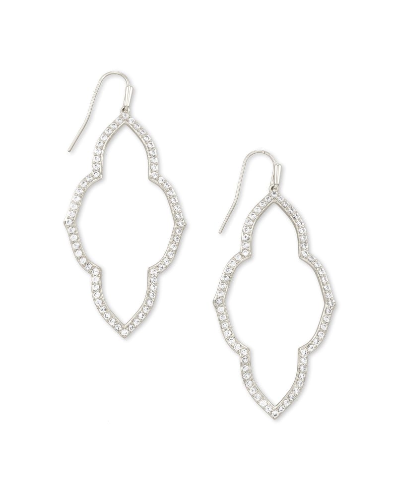 Abbie Silver Open Frame Earrings In White Crystal