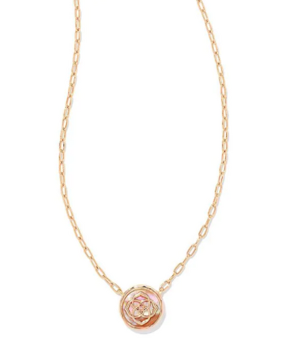 Stamped Dira Rose Gold Pendant Necklace Abalone