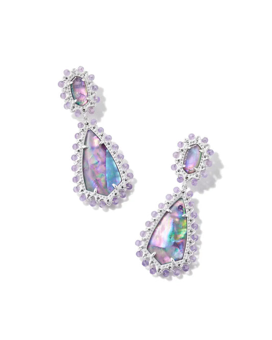 Beaded Camry Silver Statement Earrings in Pastel Mix