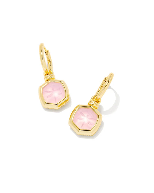 Davie Intaglio Convertible Gold Huggie Earrings in Pink Opalite