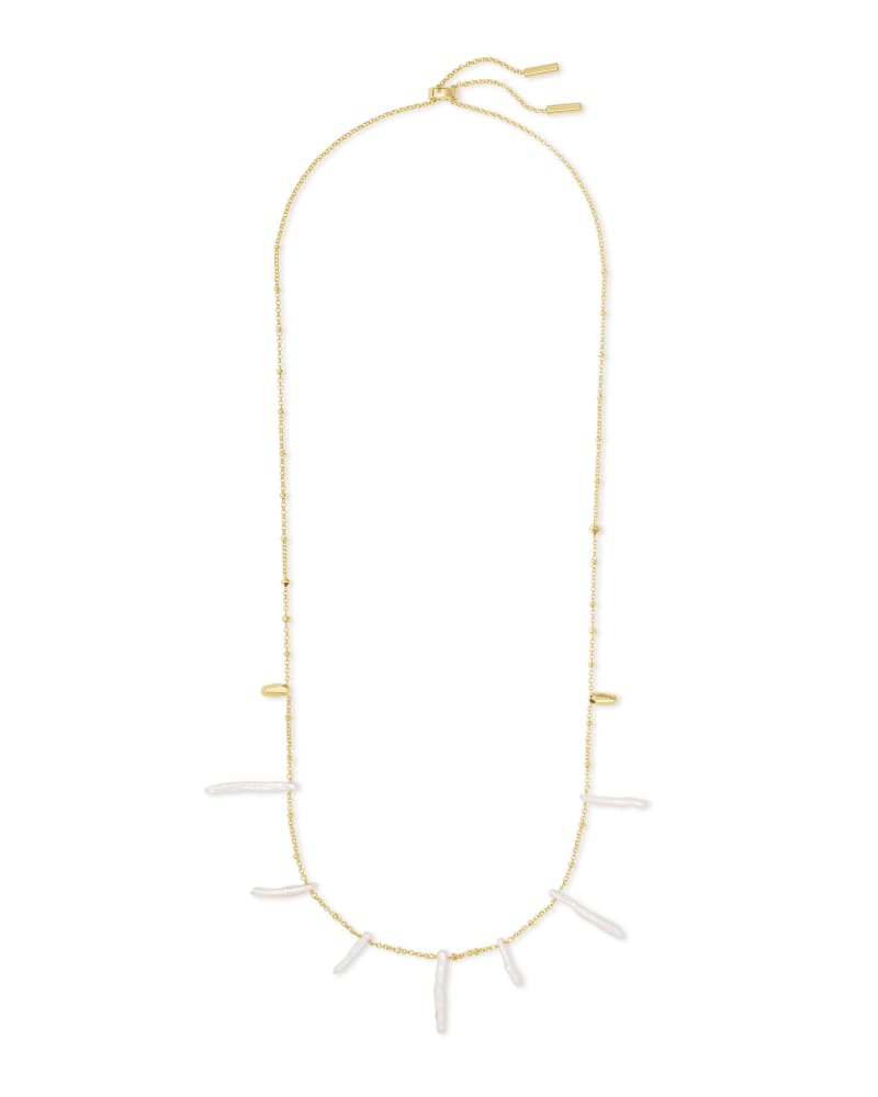 Eileen Gold Long Strand Necklace In White Pearl