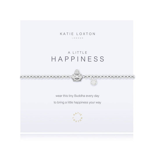 Silver-plated stretch bead A Little Happiness bracelet with silver buddha charm