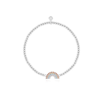 Silver-plated stretch bead Kids' a little Be Kind Bracelet with red, yellow and blue jeweled rainbow charm