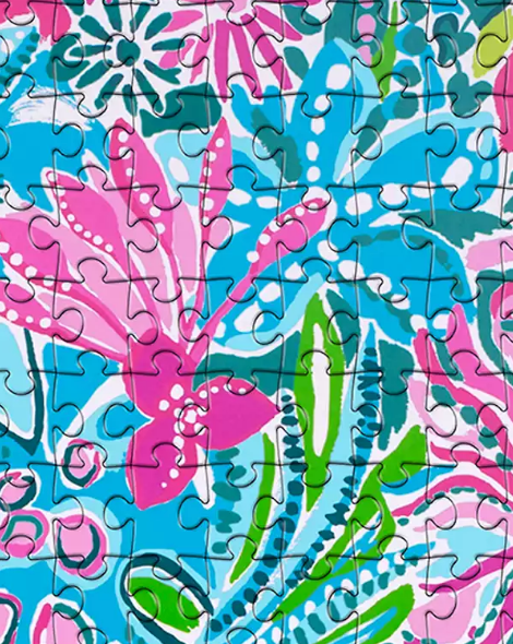 lilly pulitzer puzzle with fun colorful pink blue green colors