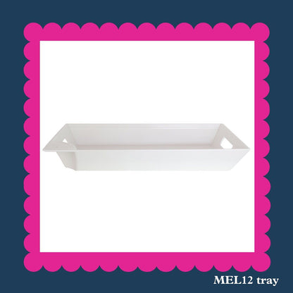 MEL12 Pinstripes Melamine Tray great for serving drinks or apps, indoors and out, or breakfast in bed! Measuring 19" x 12" x 2 1/2". Shop The Painted Cottage in Edgewater MD.
