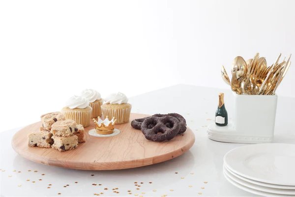 Maple Lazy Susan made to hold any Nora Fleming mini, stylish serving board features the signature ivory stoneware accent and pearl design. Shop The Painted Cottage in Edgewater MD.