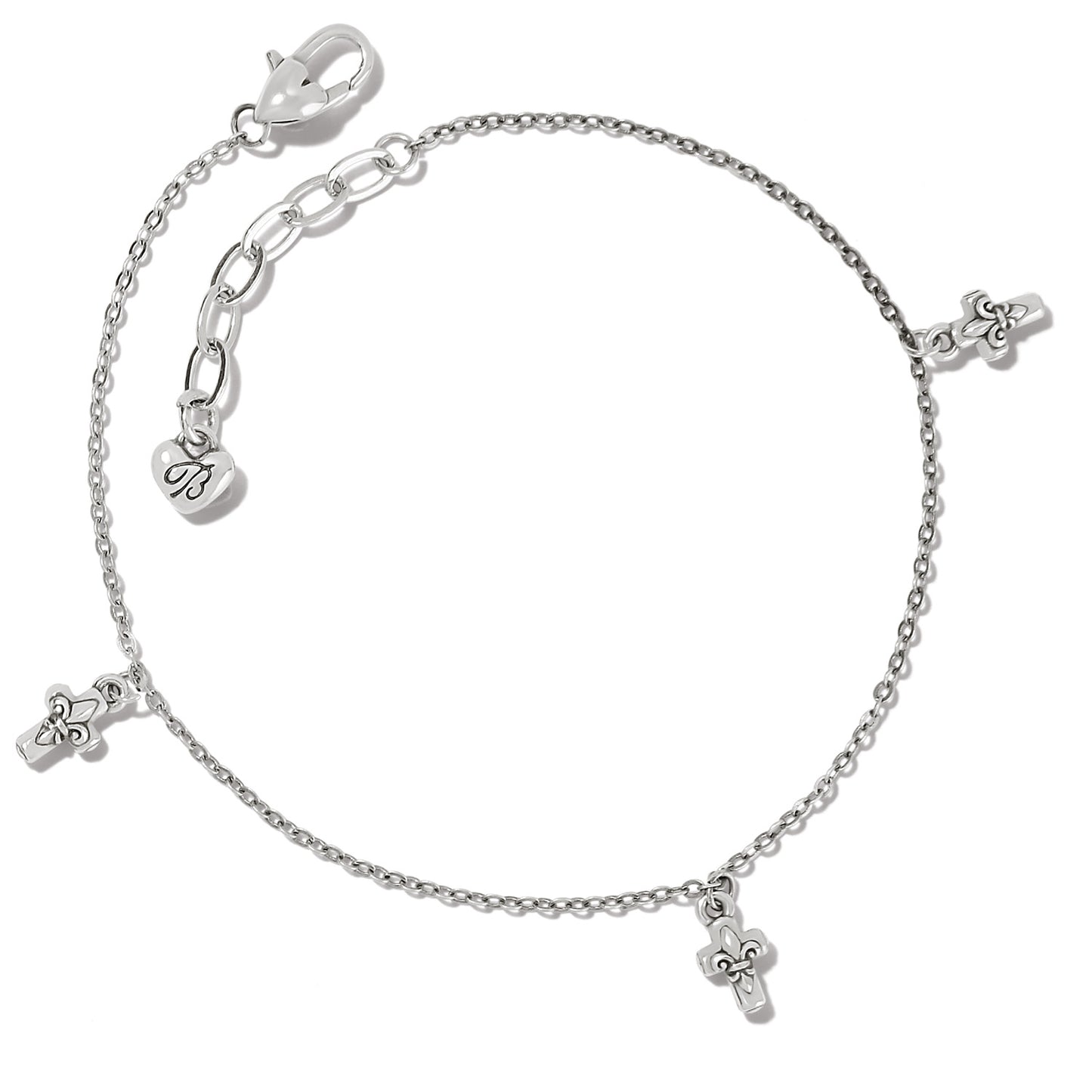 Cross Anklet by Brighton features three delicate cross charms. Silver plated, 9" - 10" Adjustable closure. Shop at The Painted Cottage in Edgewater, MD.