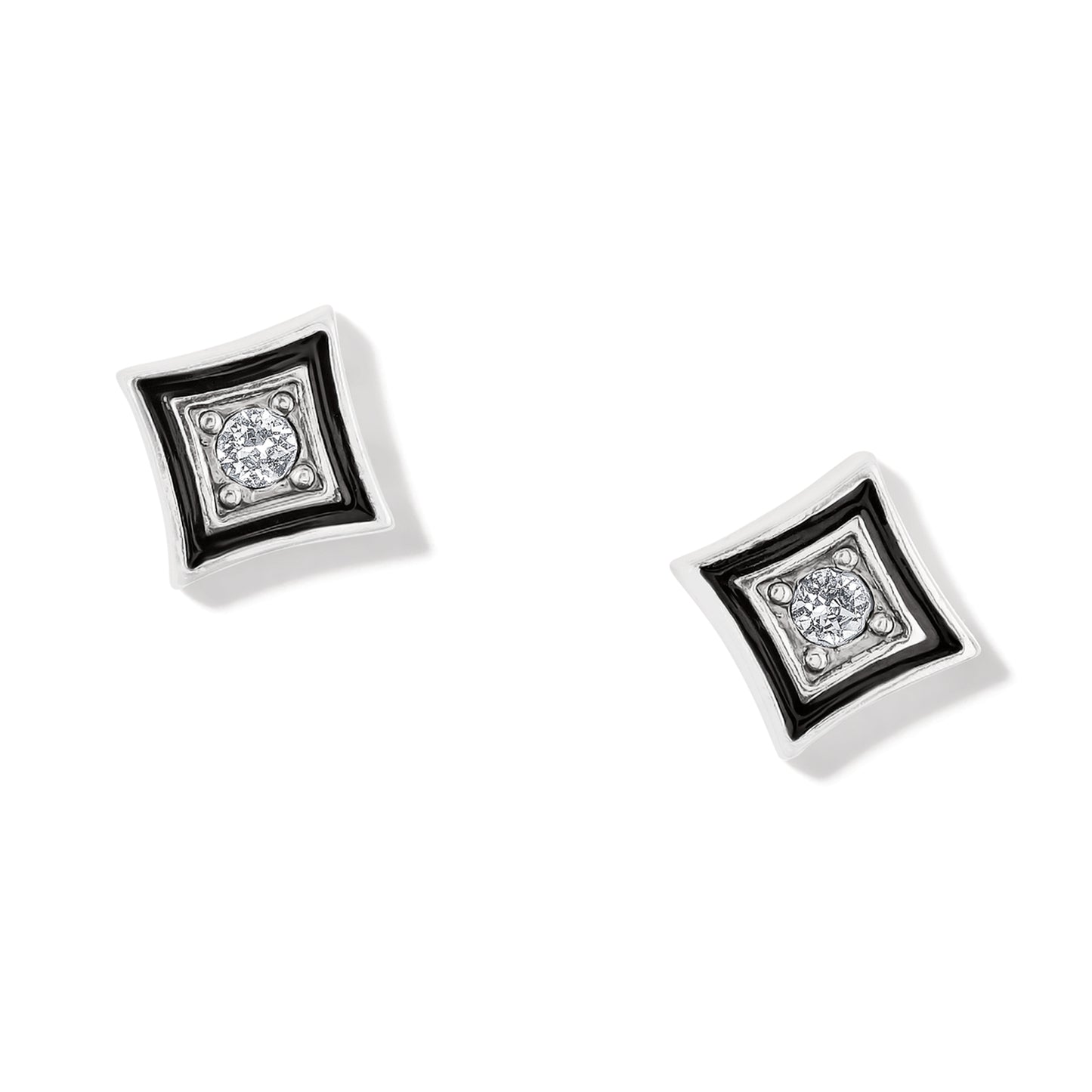 Alcazar Mystique Post Earrings, silver finish with black enamel and a single fine crystal at center, 1/4" diameter. Shop at The Painted Cottage an Annapolis Boutique.