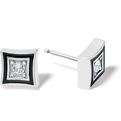 Alcazar Mystique Post Earrings by Brighton, silver finish with black enamel and a single fine crystal at center, 1/4" diameter. Shop at The Painted Cottage an Annapolis Boutique.