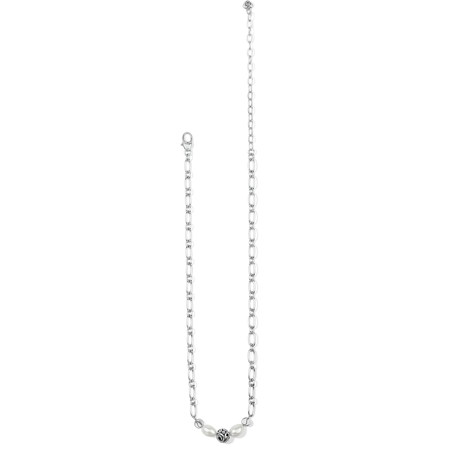 Contempo Pearl Short Necklace by Brighton inspired by silver jewelry artisans of Taxco, Mexico. Necklace features a single silver bead in the Contempo design in the center of two pearls on oval link adjustable chain. Measures 16" - 19 1/2". Shop at The Painted Cottage an Annapolis Boutique.