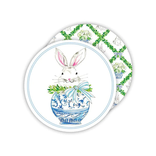 Easter Bunny in Pot Paper Coaster shop at The Painted Cottage a Maryland Boutique Easter Spring decor drinks