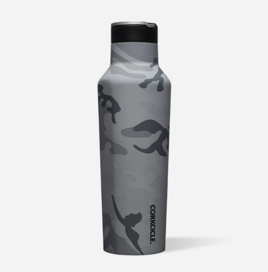 20 oz Sport Canteen Grey Camo by Corkcicle keeps beverages cold for 25 hours or hot for up to 12. Great Father's Day gift. Triple insulated, wide mouth for ice cubes, loop on cap, quick sip cap. Shop at The Painted Cottage and Annapolis boutique.