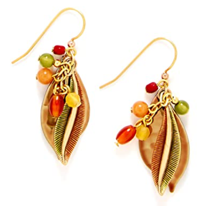 Gold Leaf With Bead Dangle Earrings