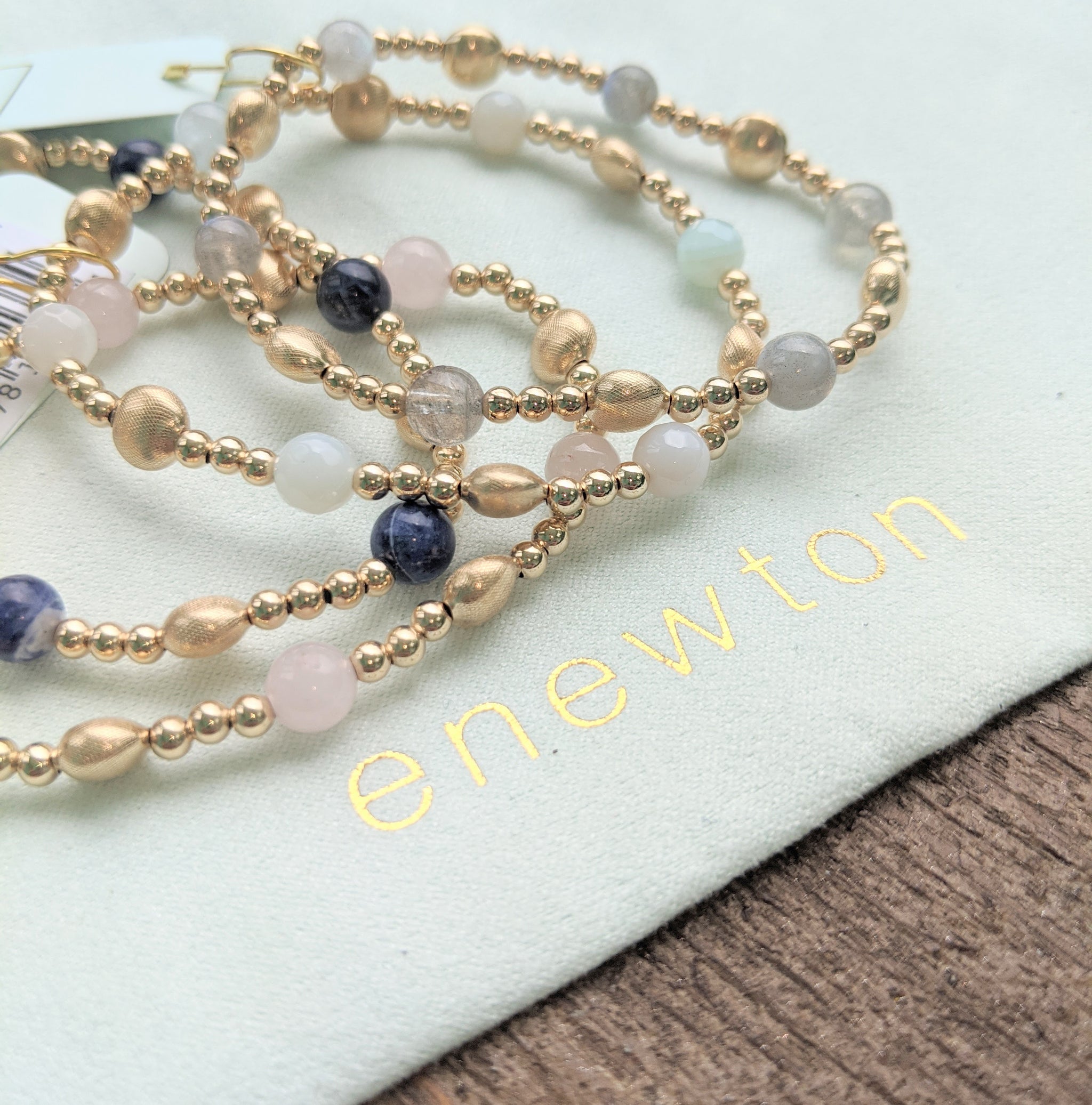 eNewton Honesty Gold Sincerity Pattern 6mm Bead Bracelet - Available in 4 Gemstones